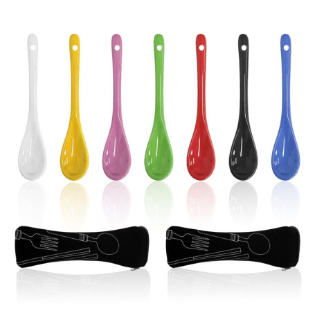 7 Pièces De Cuillères En Céramique Colorées, 2 Pièces De Sacs De Rangement, Cuillères À Dessert, Cuillères À Tasse, Cuillères À 
