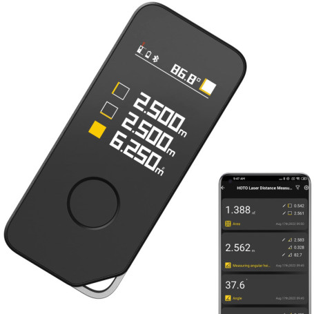HOTO Télémètre Laser Numérique Pro 50m, Mesure Laser avec Bluetooth, Écran Couleur LED, Mesure en Temps Réel, m/in/ft, Précise ±