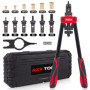 Outil à riveter 14" - Kit professionnel pour rivets avec M3 M4 M5 M6 M8 M10 métriques 6 mandrins et 60 écrous, conception permet