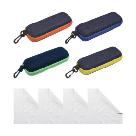 TAFACE 4pcs Étui À Lunettes Avec 4 Chiffons De Nettoyage, Étui À Lunettes De Voyage, Étui De Protection Pour Lunettes, Étui À Lu