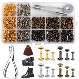 180 Pièces Rivets en Cuir, 3 Tailles Rivets Couture, Double Rivet Goujons Tubulaires en Métal, Rivets Cuir avec 3 Pièces Outil d