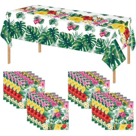 20 Serviettes En Papier Hawaïennes, 1 Nappe Hawaïenne, Serviettes En Papier, Serviettes De Fête, Serviettes Tropicales, Serviett