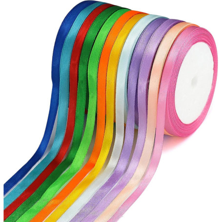 Lot de 12 rubans décoratifs en satin de polyester double face pour mariage, emballage cadeau, loisirs créatifs (multicolore)