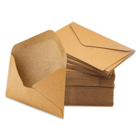 Lot de 100 enveloppes vintage en papier kraft - Format C6 (16 x 11 cm) - Avec fermeture humide - Rabat pointu sans fenêtre - Pou