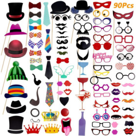 90pcs Colorés Accessoires Photobooth Masquerade Accessoires, Comius Sharp De Selfie pour La Fête - Set D'Accessoires pour Photos