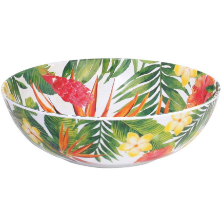 Les Jardins de la Comtesse - Grand Saladier en Mélamine Pure Quasi-incassable - Fleurs Exotiques - 31 cm - Rouge et Vert - Servi