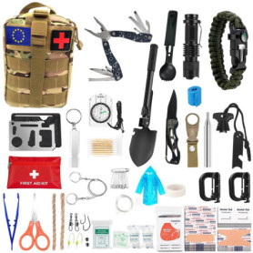 Kit de Survie Ultime Complet 153 en 1, Trousse de Secours d’Urgence pour Premiers Soins, Sac de Survie Complet Pratique, Trousse