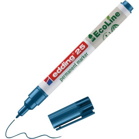 edding 25 EcoLine marqueur permanent - bleu - 1 stylo - pointe ronde fine 1 mm - sèche vite - résiste à l'eau et à l'essuyage - 