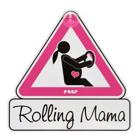 reer 88014 MommyLine Plaque de voiture pour femme enceinte « Rolling Mama » Rose
