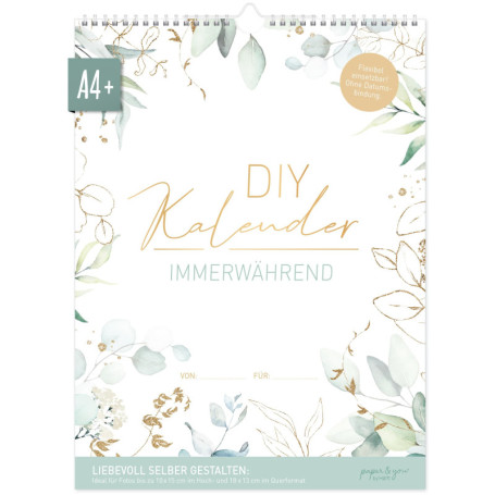 Häfft® Calendrier de bricolage A4+ sans année, perpétuel "Feuille d'or" d´anniversaires, photo personnaliser - durable & respect