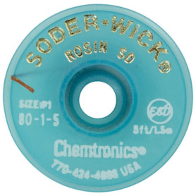 Chemtronics Soder-Wick-Rosin 80-1-5 Tresse à dessouder, 0,8 mm, 1,5 m, MIL-F-14256F Type R, NASA STD-8739.3 Soldered Electrical 