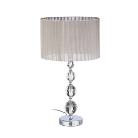 Relaxdays 10022849 Lampe de Chevet Abat-Jour Tissu Voile Boules Verre Cristal HxlxP: 53x29,5x29,5 cm, Claire/Argent, 40 W, 29.5 