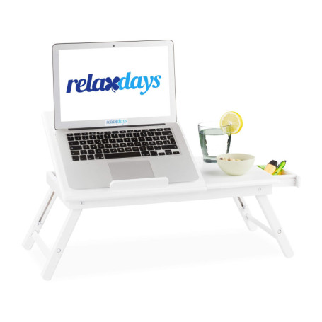 Relaxdays, blanc Table d’ordinateur portable, bambou, pliante, bureau, tablette genoux, livres, HxLxP : 24 x 60 x 35 cm, 1 éléme