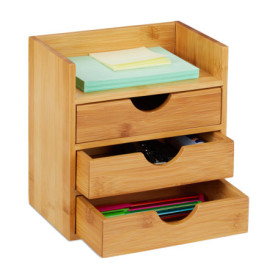 Relaxdays Organiseur de Table de Bureau, Rangement, 3 tiroirs, pour Les ustensiles Bureau, Bambou, 21x20x13 cm Naturel