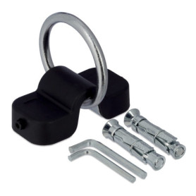 Relaxdays Ancrage Mural ou au Sol, pour vélo ou Moto, Anneau de 10 mm, Acier, Plastique, sécurité, Noir - argenté