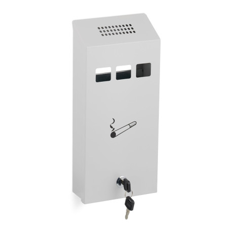 Relaxdays Cendrier Mural, verrouillable, métallique (Fer), H x L x P : 32,5 x 15 x 6 cm, pour l’extérieur, Blanc