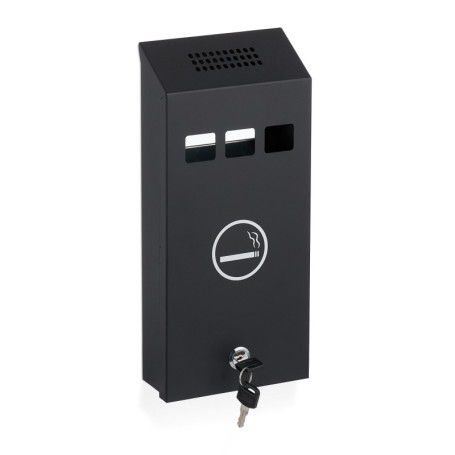 Relaxdays Cendrier Mural, verrouillable, métallique (Fer), H x L x P : 32,5 x 15 x 6 cm, pour l’extérieur, Noir