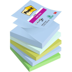 Post-it Z-Notes Autocollantes Super Sticky, Couleurs Oasis, Pack de 5 Blocs, 90 Feuilles par Bloc, 76 mm x 76 mm - Feuillets Sup