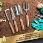 GRÜNTEK Kit Outils de Jardin Haut de Gamme. Ensemble avec Pelle de Jardin, Fourche, Estirpateur, Désherbeur Manuel en Acier Inox