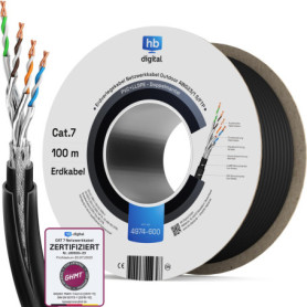 HB-DIGITAL Câble réseau extérieur CAT 7 de 100 m pour pose directe à la terre S/FTP AWG23/1 en cuivre pur double gaine PVC + LLD