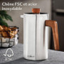 Cosumy Cafetière à Piston Inox 1l pour 5 Tasses - Double Paroi Isolante - Garde le café chaud - Acier Inoxydable et Bois de chên