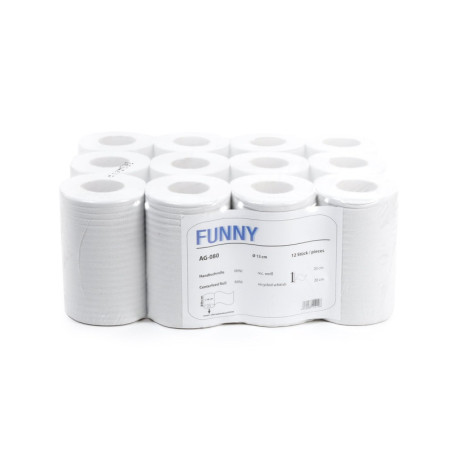 Funny rouleaux essuie-main, devidage central, 20 cm, 1-couche, blanc, 12 rouleaux