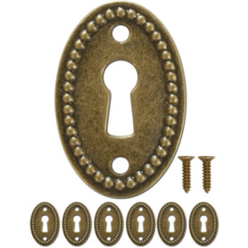 FUXXER Lot de 6 plaques de clé antique, rosaces de serrure, design vintage, en laiton, 37 x 24 mm
