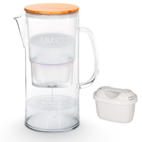 Lauben Carafe filtrante en verre 32 GW - Volume total : 3,2 l - Verre borosilicate - Cartouche de filtre à eau incluse - Couverc