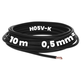 Kalitec Câble de câblage H05V-K 0,5 mm² noir - 10 m - Câble de 0,5 mm² - Flexible - En PVC - Fil de commutation