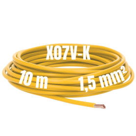 Kalitec Câble de câblage X07V-K 1,5 mm² jaune - 10 m - Flexible - En PVC - Toron 1,5 mm² - Câblage à fils fins - Câble unique - 