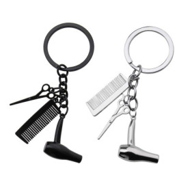 EMSea 2pcs Coiffeur Sèche-Cheveux Ciseaux Peigne Pendentif à Breloque Porte-clés 3 en 1 Conception pour Coiffeur Salon Propriéta