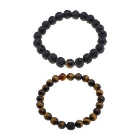 YINETTECH Lot de 2 Bracelets élastiques en Pierre de Lave Naturelle volcanique avec Perles de 8 mm pour Homme et Femme pour Anni