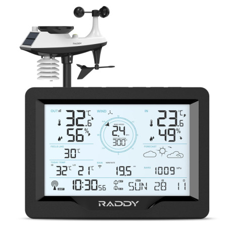 Raddy MN6 Lite Station météo 5 en 1 avec capteur extérieur, moniteur de température, humidité, pression atmos, DCF, prévisions m