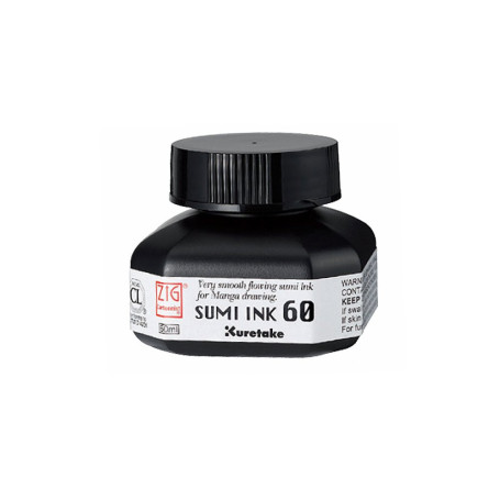 Kuretake Flacon d’encre Sumi de 60 ml noir pour dessinateur de cartoon