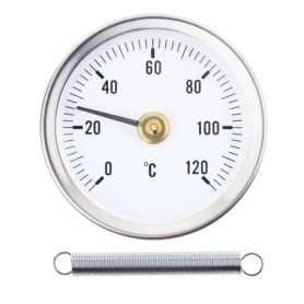 Thermomètre 0-120° avec ressort, avec clip pour montage sur tuyau, surface bimétallique en acier inoxydable - 63MM