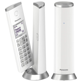 Panasonic Téléphone DECT sans fil KX-TGK212JTW avec rétroéclairage LCD 1,5 pouce, sonneries blanches, appels indésirables, Eco e