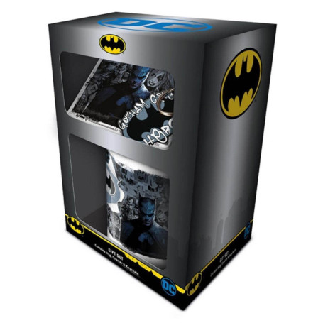 PYRAMID INTERNATIONAL Coffret Cadeau Batman Graffiti DC Comics Tasse sous-Verre Porte-clés, Black/White/Blue, Taille Unique Mixt