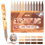 12 Feutre Acrylique Brush Marker – Set de 12 Marqueurs de Peinture Acrylique Skin Tone Color Series , Pointe Brush 0.5~5MM Pince
