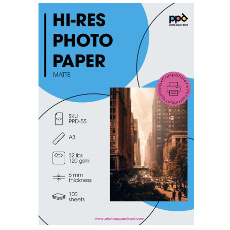 PPD 100 Feuilles x A3 Papier Photo Couché Mat 120g Impression Jet D'Encre, Tirage Quotidien Abordable, Maxi Pack Economique PPD-