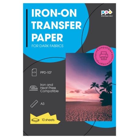 PPD 10 x A3 Papier Transfert Tee-Shirt/Textiles Noirs ou Foncés, Personnalisable, Thermocollant, Impression Jet d’Encre PPD-107-
