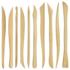 Kurtzy Outils Sculpture Argile en Bois (10 Pièces) - 14,4-16 cm - Outils Argile pour Céramique/Polymère - Outils Poterie à Deux 