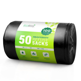 EcoBag – Lot de 50 sacs poubelle ultra résistants, Plastique, Noir , 2x