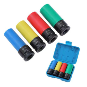 KATSU 1/2" Jeu de Douilles à Chocs pour Jantes Aluminium 17mm 19mm 21mm 22mm 4 Pièces, Acier au Chrome Molybdène, 85 mm Longueur