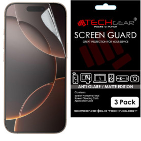 TECHGEAR [Lot de 3 films protecteurs d'écran mats pour iPhone 16 Pro - Anti-reflets - Avec chiffon de nettoyage et carte d'appli