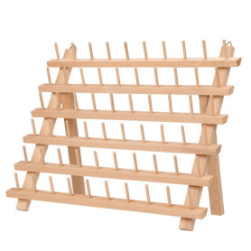 Kurtzy Support Bobine en Bois - Stand Organisateur 60 Bobines avec Crochets Muraux - Debout ou Suspendu - Porte Bobine en Bois d
