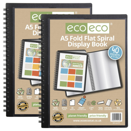 eco-eco Eco137x2 Lot de 2 protège-documents A5 50% recyclés 40 pochettes à spirales