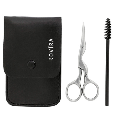 Kovira Kit Sourcil Ciseaux Sourcils et Brosse Sourcils pour Tailler et Façonner - Ciseaux a Sourcils 8,9 cm au Total - Lames Aff