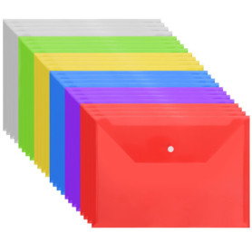 Belle Vous Lot de 24 Pochette Plastique A4 Colorée - Avec Bouton Fermoir et Porte Carte - Pochette Rangement Maison, Bureau et E