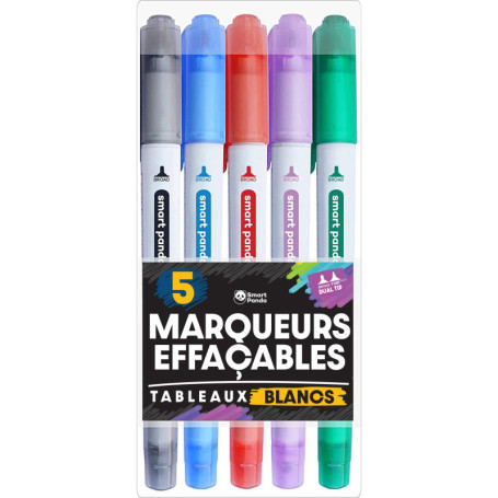Marqueurs pour Tableaux Blancs par SmartPanda – Double Pointe, Médium et Fine – Effaçable à sec, Parfait pour une Utilisation à 