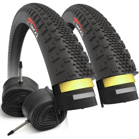Fincci Gravel Pneus 700 x 38c avec 2X Chambre a Air Presta 40-622 - Paire Pliable Tire 28 x 1.5 Pouces avec Protection Anti Crev
